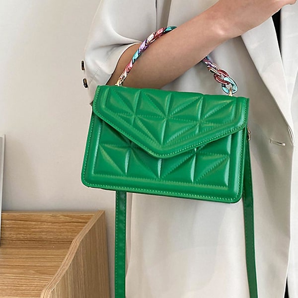 Handväska för kvinnor, clutch, justerbar kedja quiltad crossbodygrön