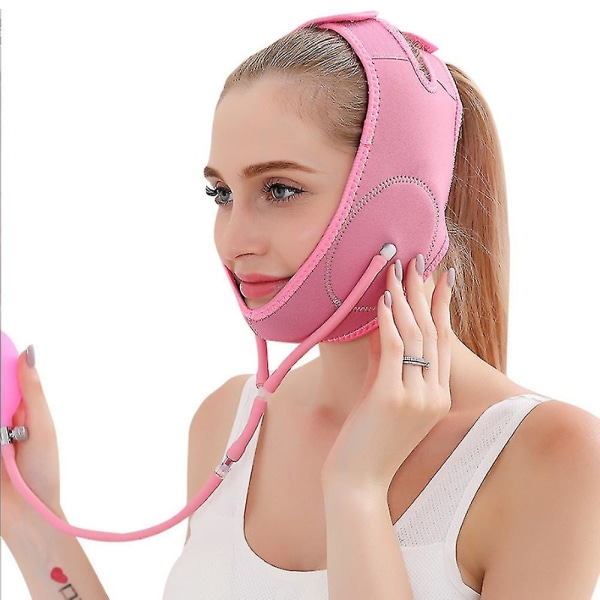 Anti-rynkmask, luftkuddemask, strama åt hakan, ta bort dubbelhaka, ansiktslyftande band rosa