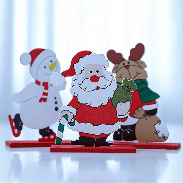 Juldekoration, festlig tomte - Julgran snöflinga trähantverk julgransprydnader display P