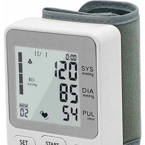 Bærbar automatisk blodtryksmåler til håndleddet med batteridrevet LCD-display med aflæsning af pulstester