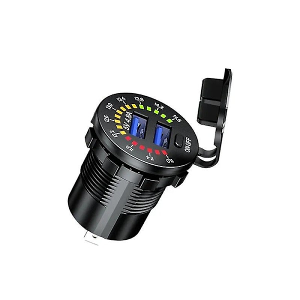 36w Dubbel USB Qc3.0 Billaddare 12v Motorcykel USB-uttag Snabbladdning Uttag Med Färgglad Digital Voltmeter（Svart）