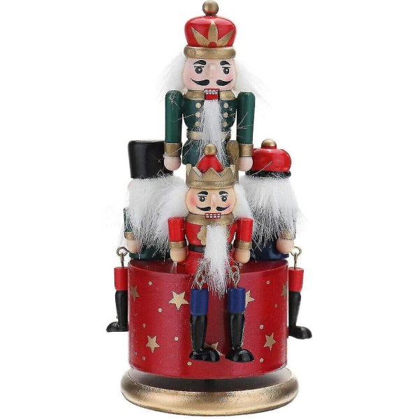 Nötknäpparsoldat i trä, 4 soldater, speldosa, 21 cm, mekanisk leksak för juldekoration, födelsedagspresent för barn (röd)