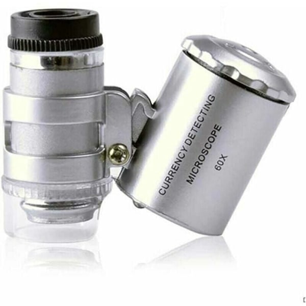 60x handförstoringsglas mini handhållet mikroskop UV-förstoringsglas myntsökares förstoringsglas med LED-ljus