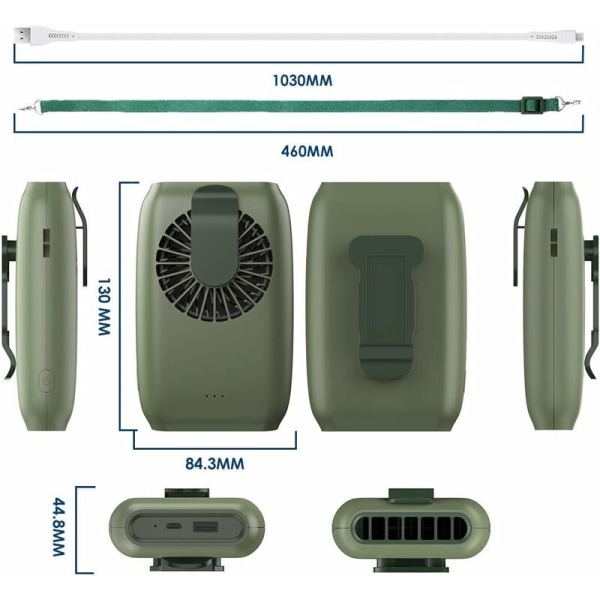 Mini USB fläkt 2000mAh Triumph bärbar fläkt midjefläkt hängande halsfläkt 3 hastigheter bordsfläkt - grön