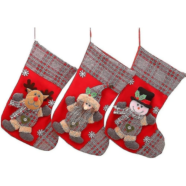 3st julstrumpa Jultomten Godis Sock Presentpåse Julgranshängande dekorpåse för jul heminredning
