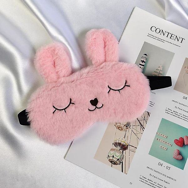 Mjuk kanin sovmask söt tecknad djur ögonmask för små flickor (rosa)