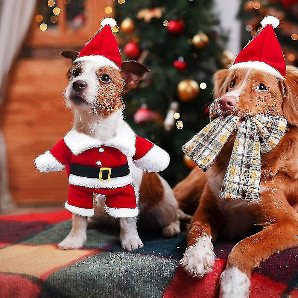 Hund och katt tomtekläder, jul husdjurskläder söta tomtekläder för hund husdjurskläder med tomteluva