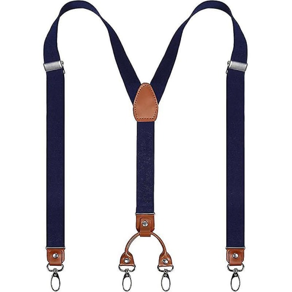 Herr 4 Metal Clip elastiska breda hängslen både casual och formell Mörkblå