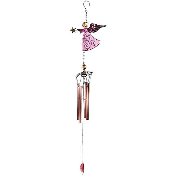 Dekorativt vindspil Unikt hjørnemønster Design Udendørs metal engel vindklokke - Pink 2