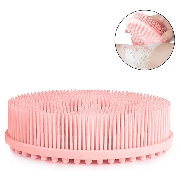 Silikone badebørste til våd og tør børstning. Blød børste til at eksfoliere død hud og blid massage forbedrer blodcirkulationen (pink).