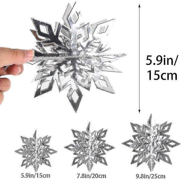 Julhängande snöflingadekorationer, 12 st Vita 3d glittriga papperssnöflingor för fönster julgransdekoration, jul nyårsfest Winter Wonder