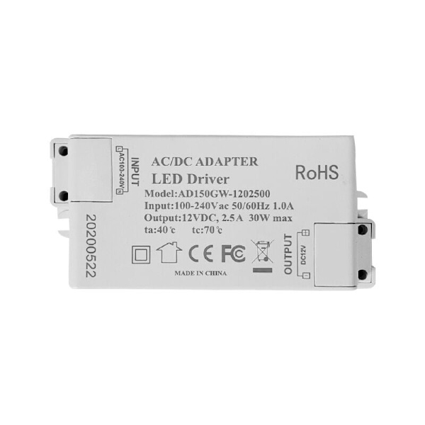 LED Transformer LED Strømforsyning - 30W, 12V DC, 2.5A Konstant Spænding til G4, MR11, MR16 LED Båndlys og LED Pærer