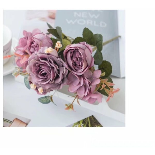 Nordisk bröllop hög simulering bukett?? konstgjord blomma vardagsrumsdekoration gränsöverskridande dekoration plast ros bukett siden blomma (lila)