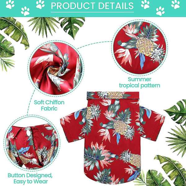 4 st Pet Sommar T-shirts Hawaii Style Blommig Hundtröja Hawaii Tryckt Husdjur T-shirts Andningsbar Husdjur Coola Kläder XL Stil 1