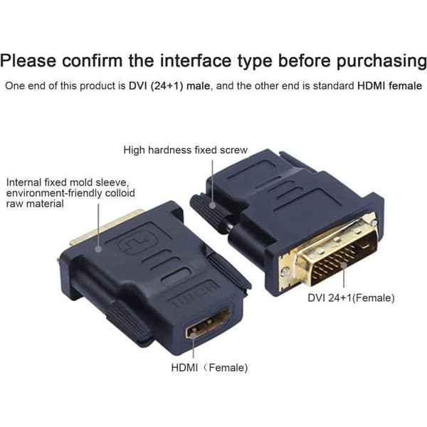 2 kpl sovitin, DVI–HDMI, 1080p Full HD, kullattu liitin, näytölle, televisiolle, pelikonsolille.