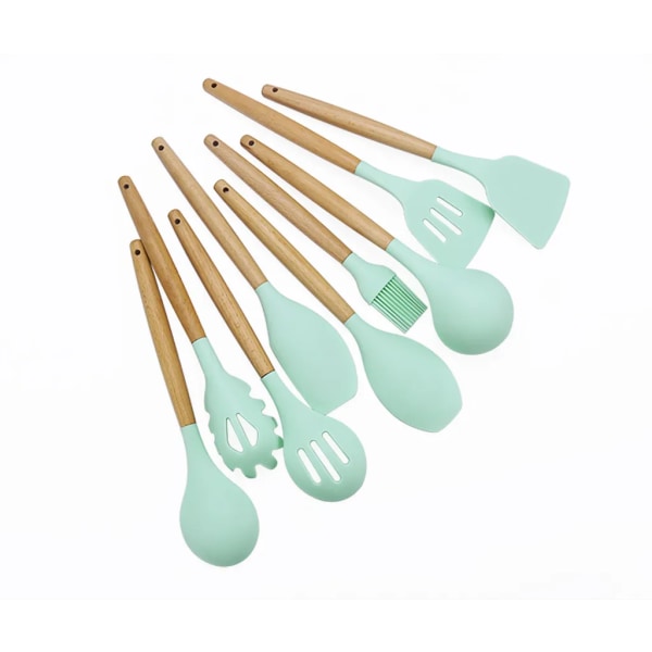 9 st/set Silikon köksredskap Köksredskap Non-stick köksredskap Skedar och spatlar med förvaringshink