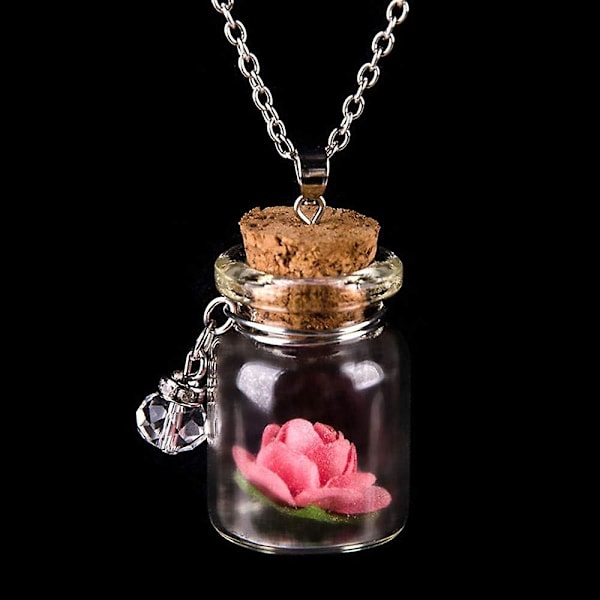 Halsband Choker Y-halsband Vial I Glow Tiny Bottle Glas Halsband Kedja Blomma Önskar Mörk Halsband Annan Kedja Smycken För Kvinnor Och Flickor (rosa