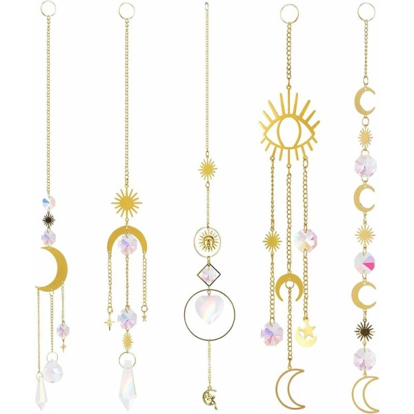 Sun Catchers Set of 5 Suncatcher Crystal Pendant Ornament Crystal Suncatcher Decoration Crystal Prism Rainbow Wind Chime Hanging for Window Garden