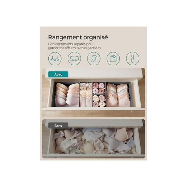 Sæt med 6 foldbare opbevaringskasser, skuffeorganisator til undertøj, sokker og makeup, grå.