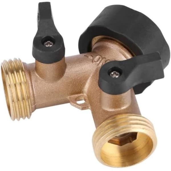 1 Dobbelt hane-kobling, messing, 3/4\" gevind, stopventil, havevanding.