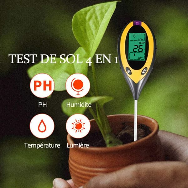 Markfuktighet, pH, ljus, fyra-i-ett-termometer, trädgårds-pH-testare (utan batteri)