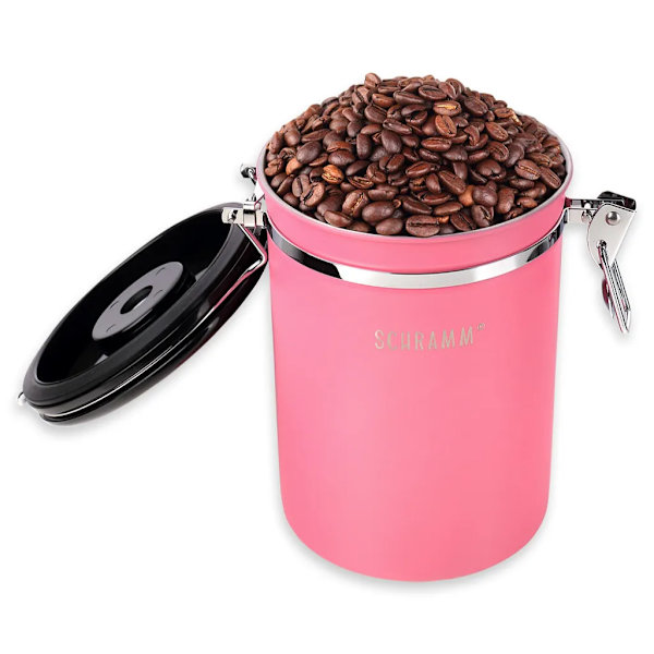 Schramm® kaffeburk 1800 ml i 10 färger med doseringssked Höjd: 19cm Kaffeburkar Kaffebehållare i rostfritt stål, färg:rosa