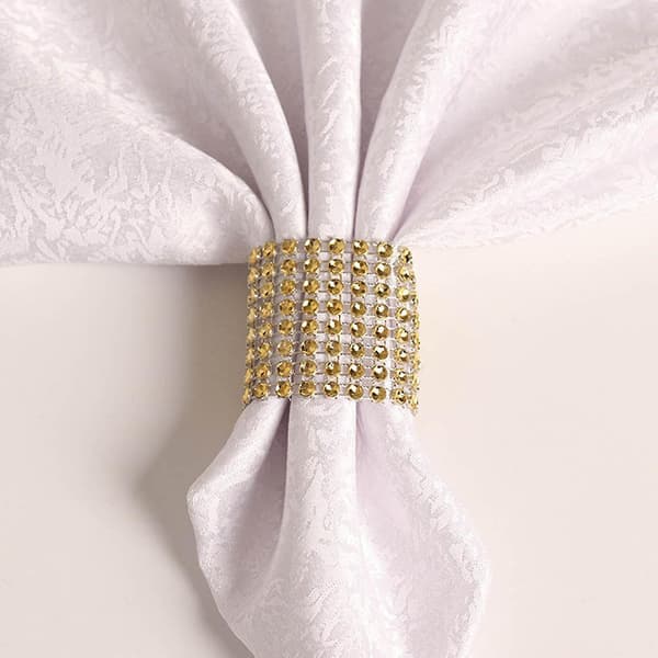 50 st Bling Diamant Rhinestone Mesh Wrap Servett Ring Bröllopsdekoration Guld
