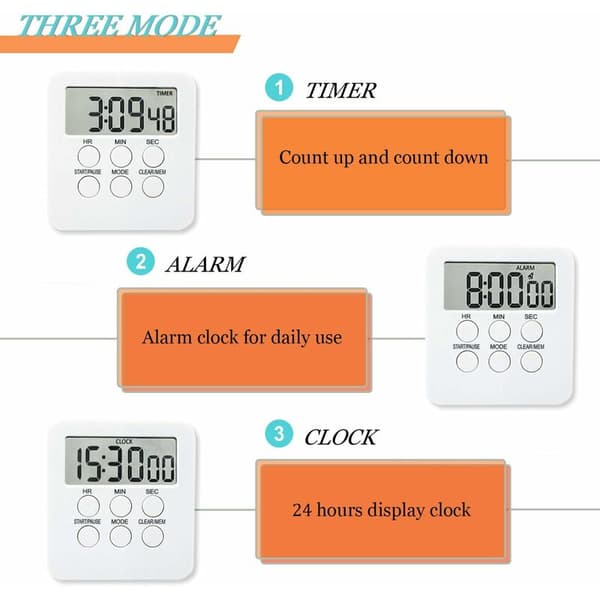 Køkken Timer, Digital Magnetisk Madlavningstimer, Høj Alarmur, LCD-display, Professionel Nedtællingstimer til Køkken