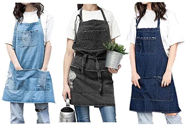 Herr Dam Köksbomull Denim Förkläde Justerbar Bakning Matlagning Förkläde - Grå