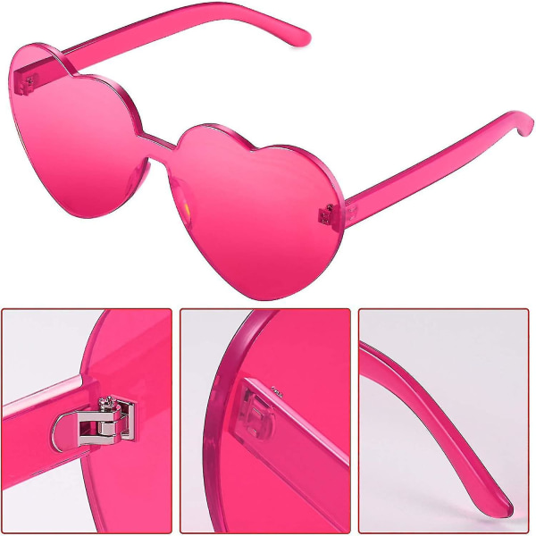 2023-hjärta solglasögon för kvinnor älskar båglös ett stycke genomskinlig godisfärg Hjärta glasögon för fest mode stil-1（Rose Red）