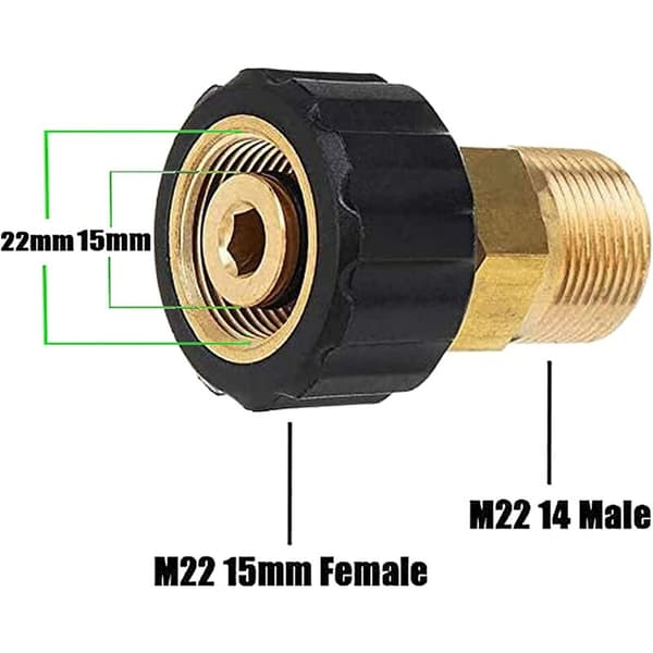 Højtryksrenserforbindelse, M22 x 15 mm hungevind til M22 x 14 mm han-gevind Quick Connect Højtryksrenseradapterdele