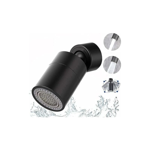 Vandhanebeluftertilbehør, dobbeltfunktion 360 graders drejelig vandhanelufter til håndbruser og køkkenvask, vandbesparende vandhane - sort