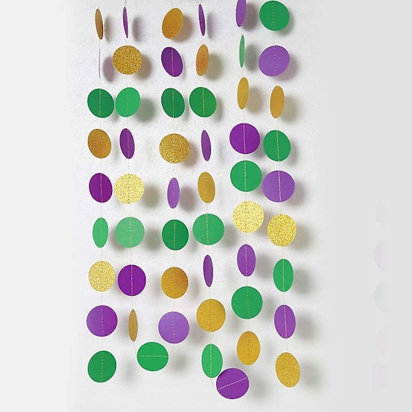 Kulta-Violetti-Vihreä Ympyräpisteiden Garland-setti Mardi Gras -koriste Paperihelmiä Polk Dot -viritysnaruja Rasvan tiistai/Helmikuu Tiistai Ripustuslippu Banner Tausta