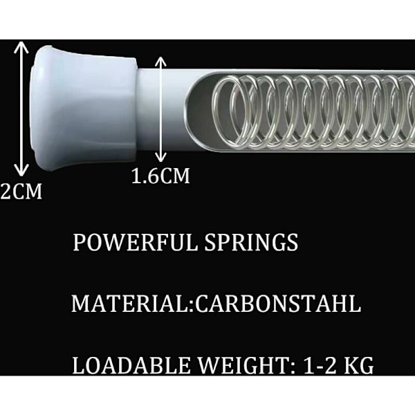 3-delad fjäderspänningsgardinstång justerbar längd gardinstång teleskopisk gardinstång vit 30-50 cm