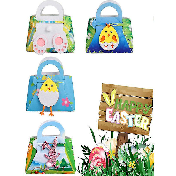 Påskfiltpåse Tote-kanin Presentpåsar Filtgodisförvaringspåse Rabbit Chick BagsBlå