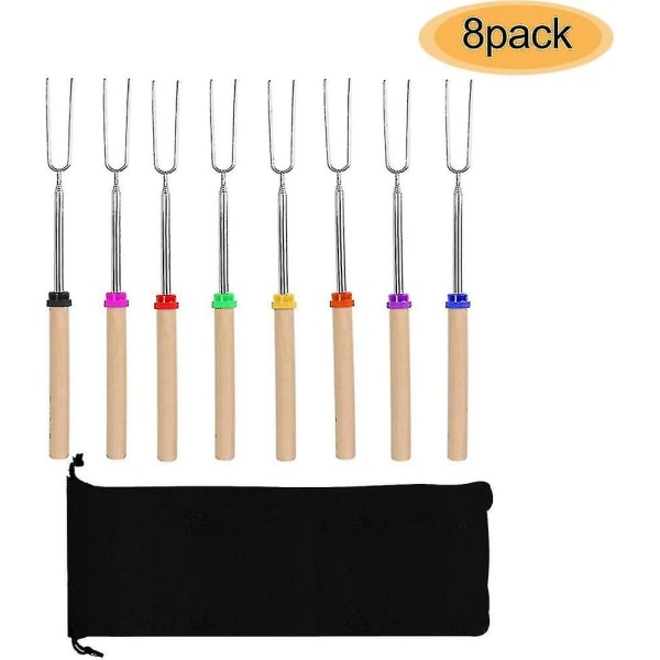 8-pack kebabgrill, U-formad, rostfritt stål, justerbar, med trähandtag för grillning, picknick, buffé, camping - 9