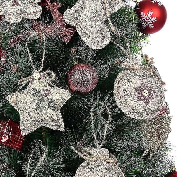Julgransprydnader i juteväv, hängande dekorationer, julstrumpor, julgranskulor, dekor för julfest (20)