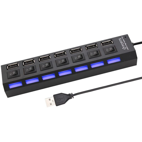 Switch expansionshubb 7-portars USB2.0 datorhubb USB expansionshubb en till sju USB2.0 splitter PC bärbar dator stationär dator (1 st)