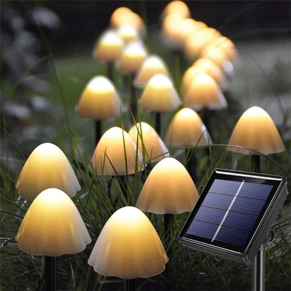 12-LED Solar Fairy Lights Mushroom Outdoor valaistuslamput Puutarhansisustus Lämmin valkoinen LED-puutarhavalaisin