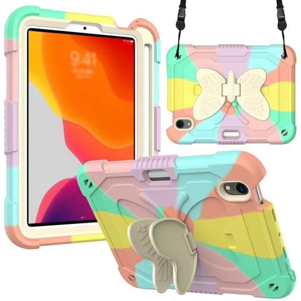 1 iPad Mini 6 etui, sommerfuglestativ, blyantholder, silikone, polykarbonat, skærmbeskytter.
