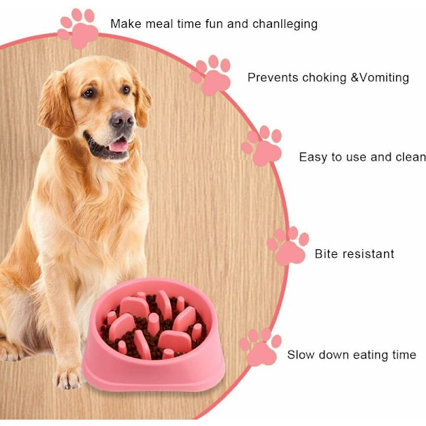 Husdjursmatsredskap Plastskål för husdjur Tandad rund långsam matskål Anti-choke kattskål Hundskål (rosa 20,5 x 18,5 x 4,5 cm)