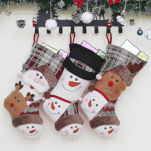Julstrumpa, set med 3 tomte, snögubbe, renar, julkaraktärsdekorationer och festtillbehör