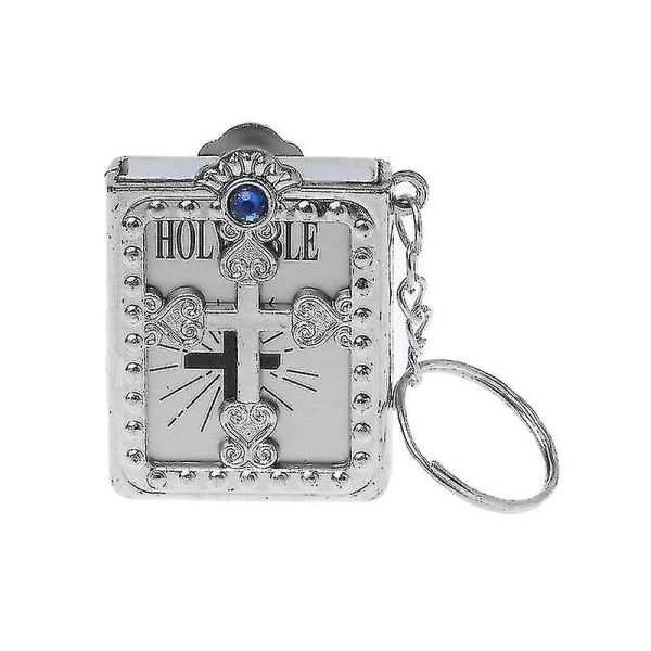 Mini English Holy Bible Keychain Religiös Christian Jesus Cross Nyckelringar GiftSilver