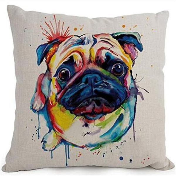 Bomullslinne Cartoon Söta Husdjur Hundar Pug Kuddfodral Kuddfodral Dekorativ Soffa Sovrum