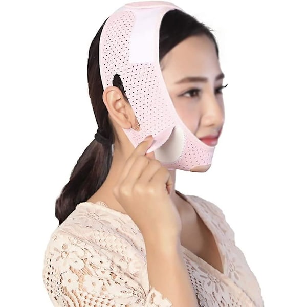 Bandage Lifting Firming Small V Face Paste Embedding Double Chin Decree Pattern Men And Women Sleeping Mask Pink