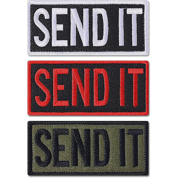 3 stk Send It Broderte Lappe med Borrelås Bakside Taktisk Applikasjon Uniform Lappe Morsom Militær Lappe for Caps Vesker Vester Uniform