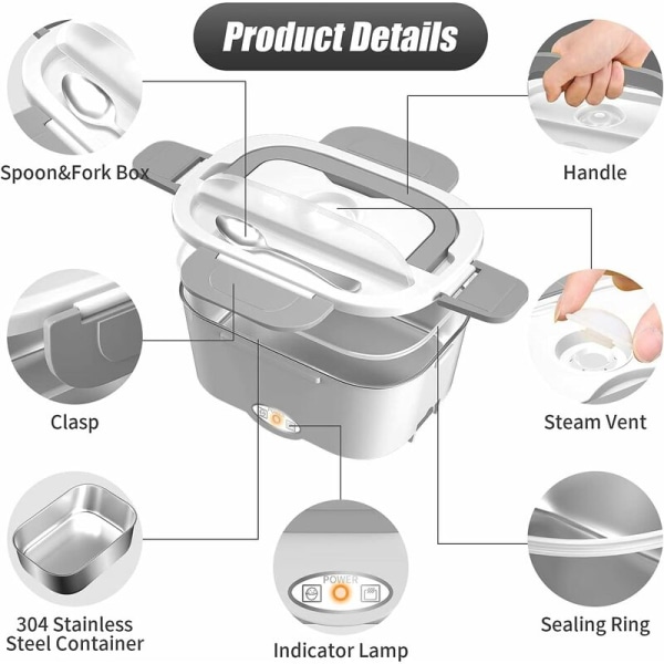 Elektrisk 3 i 1 Lunchlåda 1,5L Värmelåda 12V 24V 220V 60W med Isotherm Väska Rostfritt Stål Mat och Bestick för Bil Lastbil