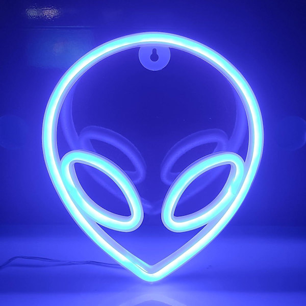 Alien Neon Skilt, USB eller 3-AA Batteridrevet Neonlys, LED Borddekoration, Soveværelsesvægdekoration, Fødselsdagsgave (blå)