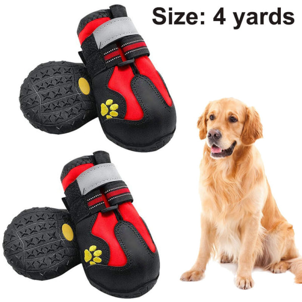 Skridsikre hundesko Potebeskyttelse med justerbar og reflekterende velcrolukning Pakke med 4 til mellemstore hunde til sommer, rød, størrelse 4