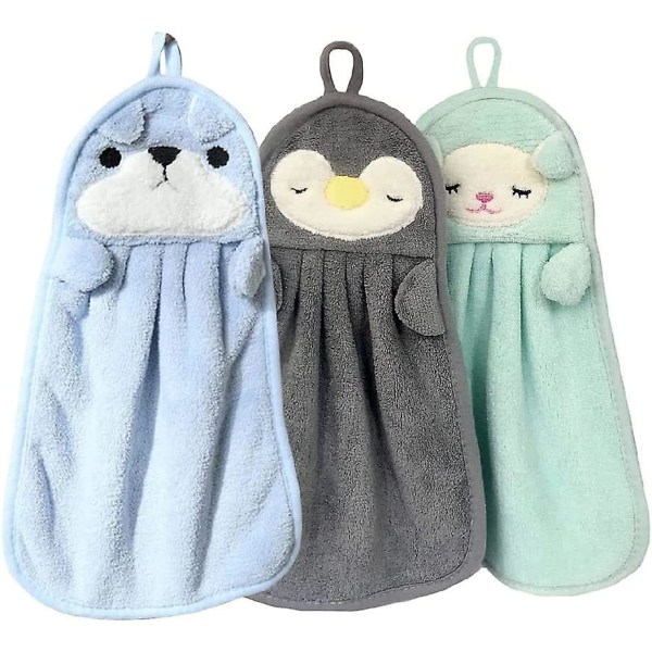 3 paket barnhanddukar, söta ansiktshanddukar för djur, med hängande öglor, absorberande och snabbtorkande handdukar